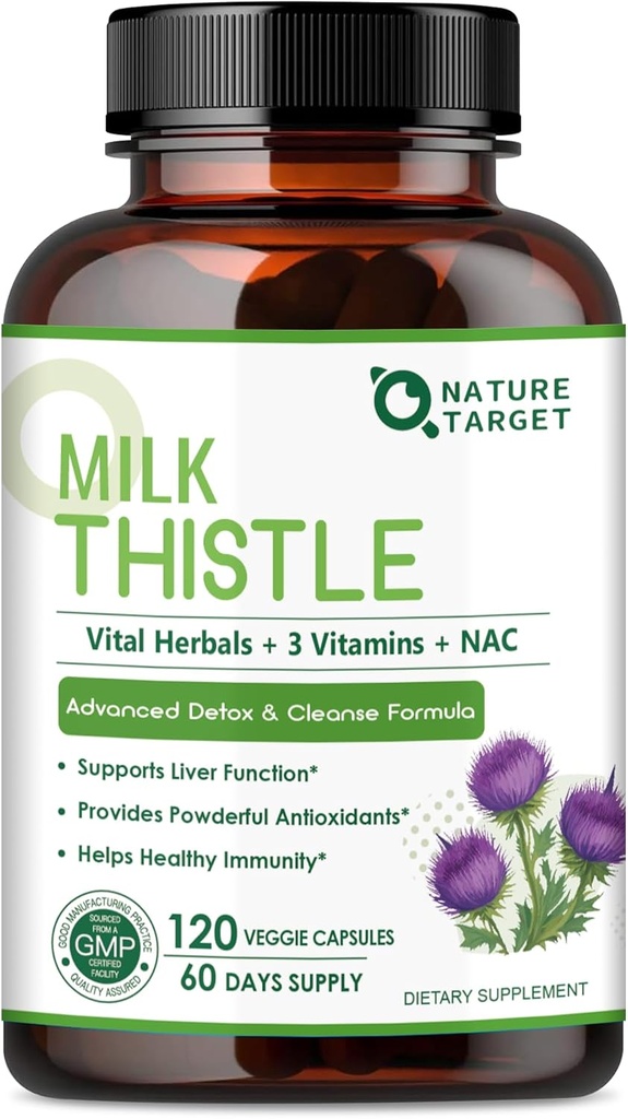 NATURE TARGET Milk Thistle Supplement for Liver Cleanse Detox " Repair, Support Supplement with 350mg of 30:1 Milk Thistle Extract Equivalent to 10500mg, 120 Veggie Capsules(60 Days Supply)