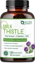 NATURE TARGET Milk Thistle Supplement for Liver Cleanse Detox " Repair, Support Supplement with 350mg of 30:1 Milk Thistle Extract Equivalent to 10500mg, 120 Veggie Capsules(60 Days Supply)