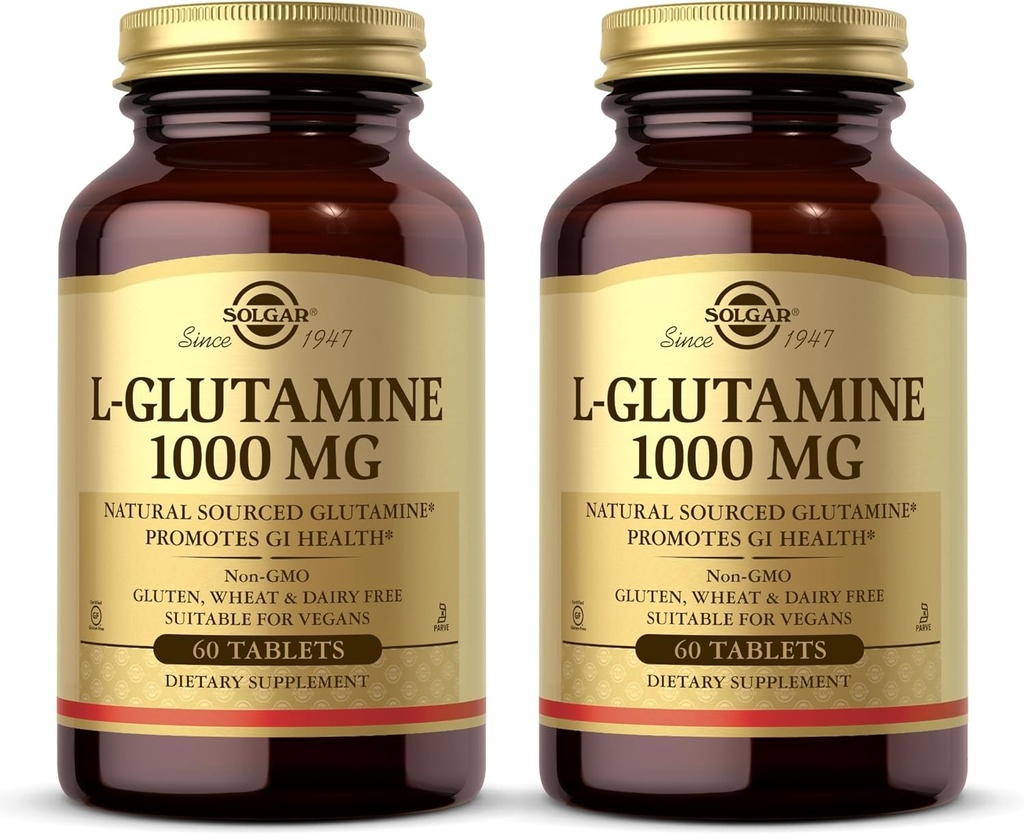 Solgar L-Glutamina 1000 mg, 60 Tabletas (Pack of 2) - Natural Muscle Food - Promotes Gastrointestinal (GI) Health - Supports Brain Health - Non-GMO, Vegan, Gluten Free, Kosher - 60 Total Servings