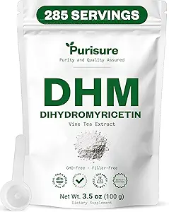 Purisure Dihydromyricetin Powder, 100g, 100% suplementos de DHM puros, soporte para hígado y bienestar general, suplemento de DHM de calidad Premium, Dihydromyricetin (DHM) Polvo para salidas nocturnas libres de preocupación