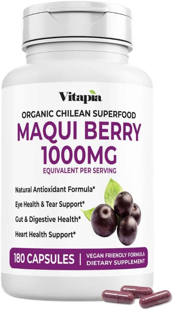 Vitapia Maqui Berry 1000mg - Maqui Berry Powder Suplemento - Vegan Friendly, Non-GMO y Gluten-Free - 180 Veggie Capsules