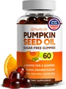 Aceite de semilla de calabaza libre de azúcar Gummies (4.000 mg/servido) Aceite de semilla de calabaza para el crecimiento del cabello, Esquí juvenil, Salud de próstata, Immune &amp; Urinary Tract Support-Natural Source of Essential Fatty Acids-60 Chews