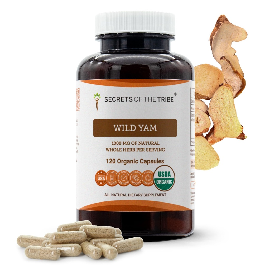 Secrets of the Tribe Wild Yam USDA Organic 120 Capsules | Made with Organic Vegetarian Capsules and Responsibly farmed Wild Yam (Dioscorea Villosa) Dried Root (120 Capsules)