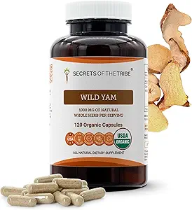 Secrets of the Tribe Wild Yam USDA Organic 120 Capsules  Made with Organic Vegetarian Capsules and Responsibly farmed Wild Yam (Dioscorea Villosa) Dried Root (120 Capsules)