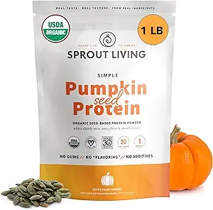 Sprout Living Pumpkin ecológica Pumpkin Seed Protein Powder, Desflavorado, 20 Gramos de polvo de proteína vegetal sin dulces artificiales, no lácteos, no OMG, Vegan, Gluten Free (1 libra, 15 servidos)