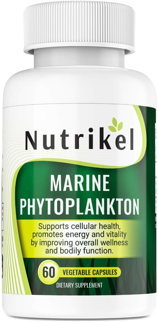 Suplemento de Phytoplankton Omega 3 – Alga de base vegetal cápsulas para energía, enfoque y apoyo celular – Superalimentos veganos para salud cerebral, corazón y piel – 1000 mg – 60 cápsulas veganas