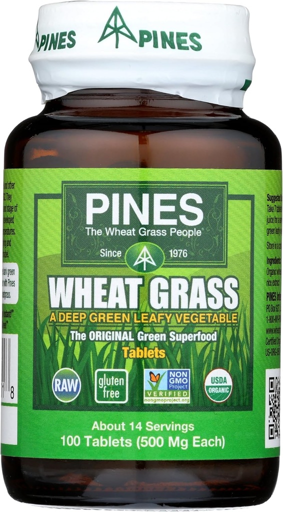 Pines Orgánica de Trigo Gras 500 Mg Tablets, 100 Cuenta