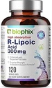 biophix R-Lipoic Acid 300 mg Stabilized 120 Veggie Capsules - con Biotina - Soporte Antioxidante de alta potencia - No GMO - Gluten Free - Promociona la energía
