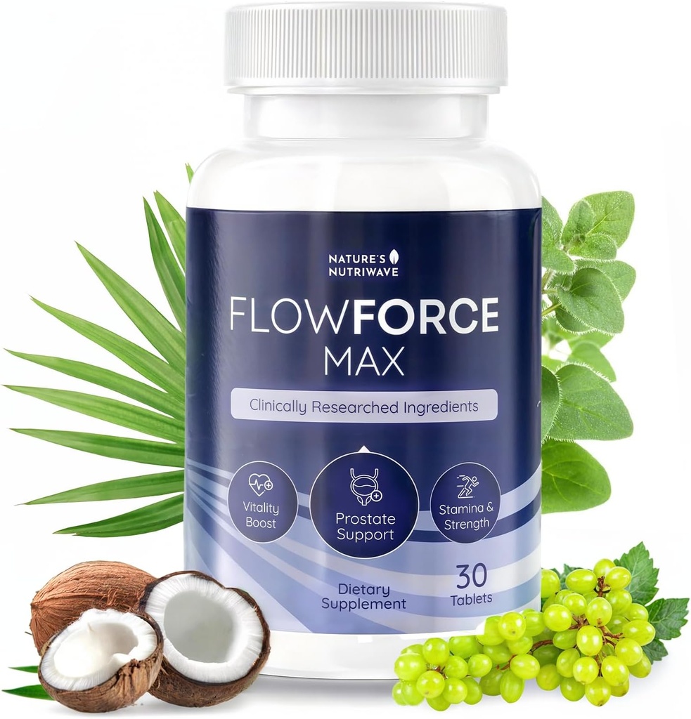 FlowForceMax Herbal Support Supplement - Natural Plant-Based Fórmula con Saw Palmetto Extract tención 30 Chewable Tablets, 1 Month Supply, Made in USA