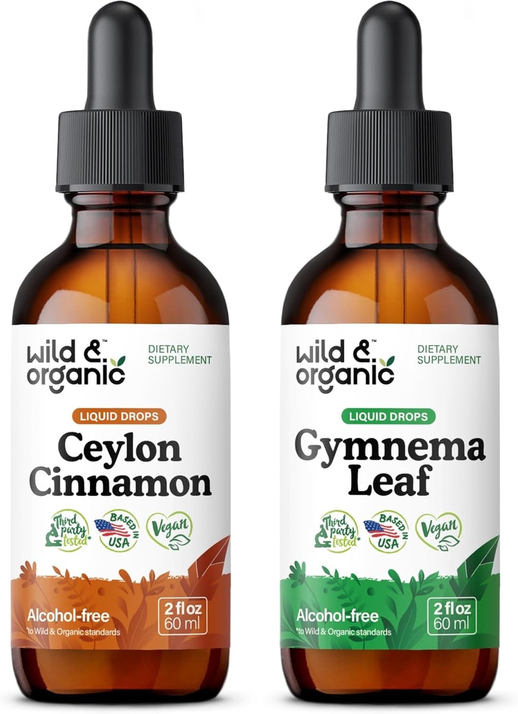 Wild &amp; Organic Ceylon Cinnamon Tincture 2 fl oz &amp; Gymnema Leaf Tincture 2 fl oz