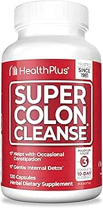 Health Plus Super Colon Cleanse 30 Day Supply of Gentle Gut Cleanse Detox, Psyllium Husk, Probiotics for Constipation Relief " Digestive Support, 120 Capsules