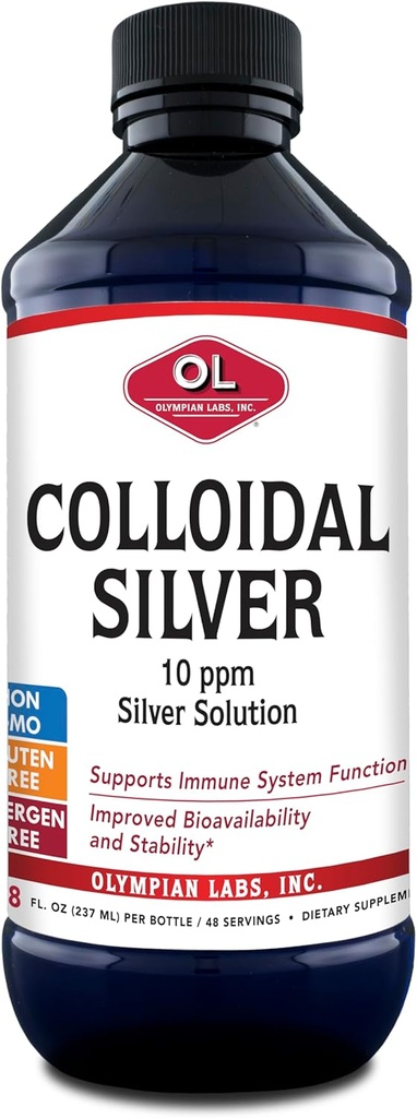Laboratorios Olímpicos Colloidal Plata 8floz 45 Servimientos - 10ppm Purificado Biodisponible Plata Immune Soporte