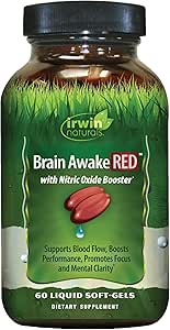 Irwin Naturals Brain Awake RED con Nitric Oxide Booster - 60 Liquid Soft-Gel - Asistencia Brain Health & Optimize Performance - 20 Total Servings