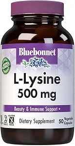 Bluebonnet L-Lysine 500 mg cápsulas de vitamina, 50 conteo
