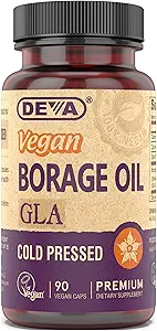DEVA Vitaminas Veganas, Aceite de Borage 500mg, Fuente de GLA de ácido graso Omega-6 (Acido linolénico gamma), Cold-Presed ' Unrefined, 90 Tablets 1-Pack