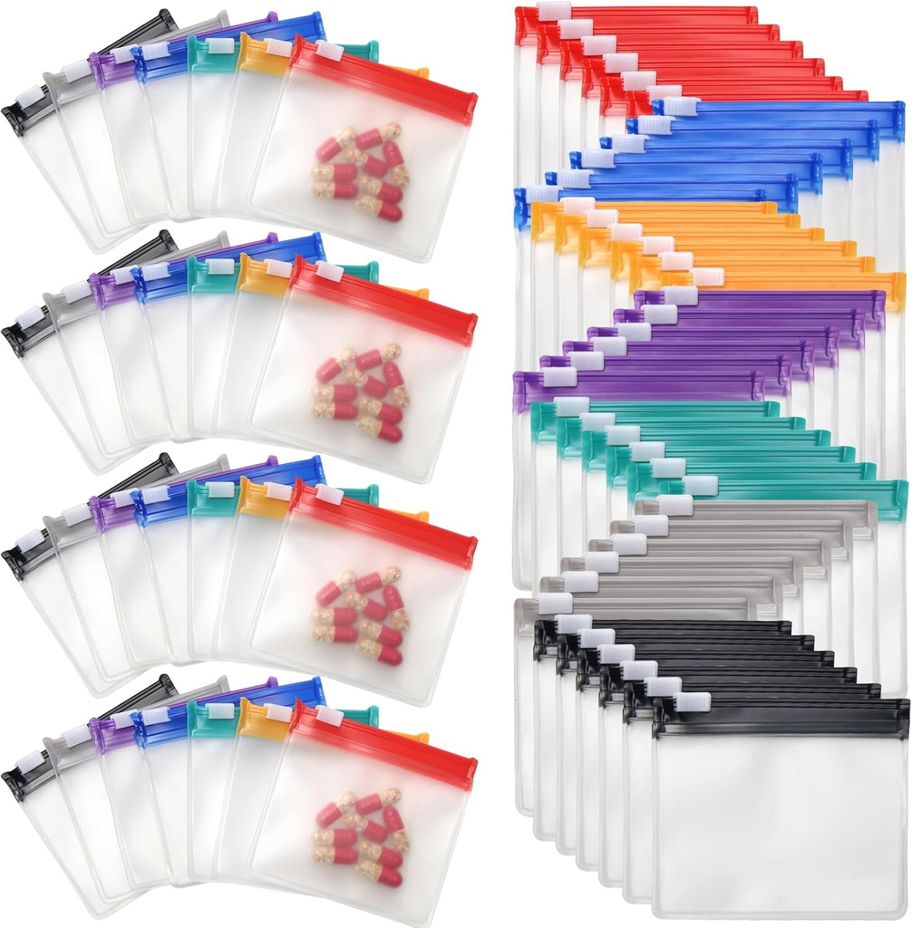 35 Pulseras Pill Pouch Bags Zippered, Anglecai Reusable Pill Pouch for Medicine Bags Portable Self Sealing Travel Medicine Packets with Slide Lock Drug Baggies (70)