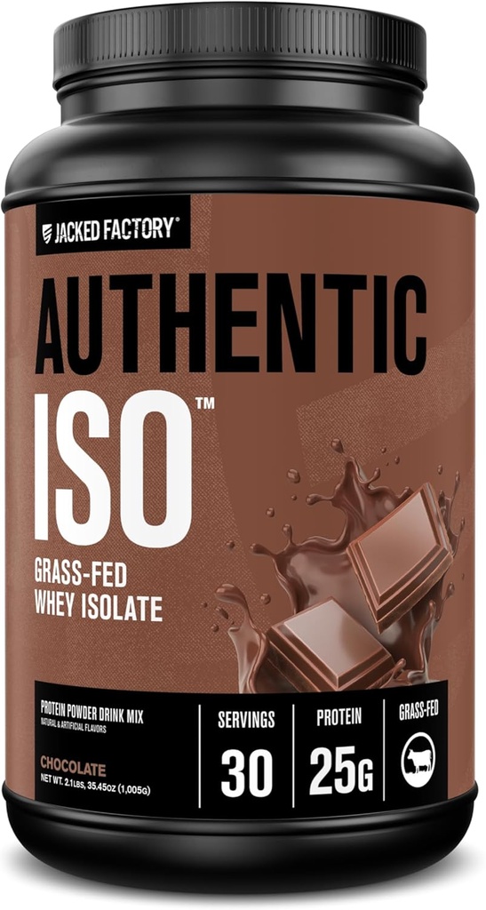 Fábrica Jacked Authentic ISO Grass Fed Whey Protein Isolate Powder - Bajo Carb, no GMO Muscle Building Protein w / No Fillers, Post Workout Recovery, Chocolate