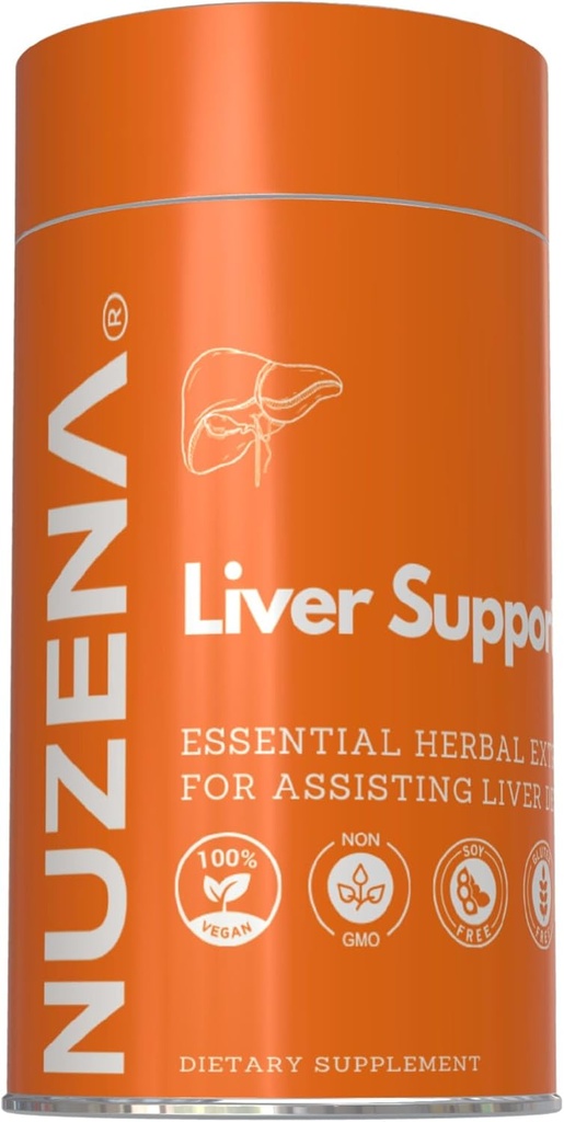 Nuzena Liver Support +, Milk Thistle Silybum Marianum, Turmeric, Dandelion Root & Artichoke Extract with Essential Vitamins, Pack of 60 Liver Health Support Capsules, Made in USA