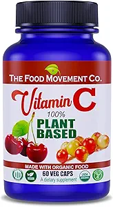 El CO del MOVIMIENTO DE FOOD. 100% vitamina C 60 cápsulas 125mg - Adultos Sistema Inmunitario Antioxidante Apoyo Dietético Suplemento dietético - Alimento completo Suplementos veganos de frutas orgánicas sin gluten