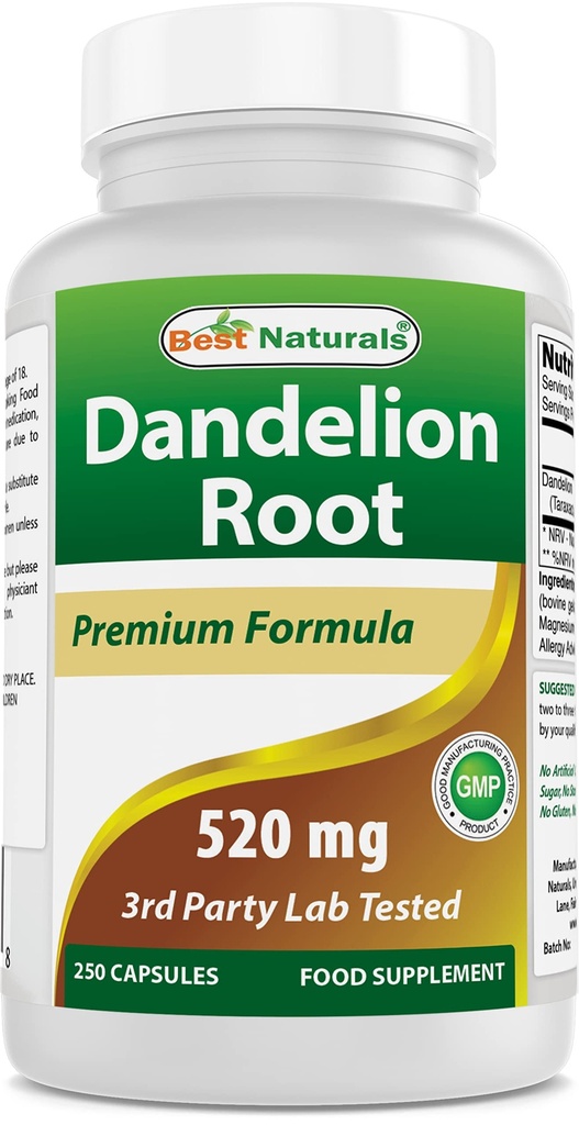 Mejor Naturales Dandelion Root 520 mg 250 cápsulas