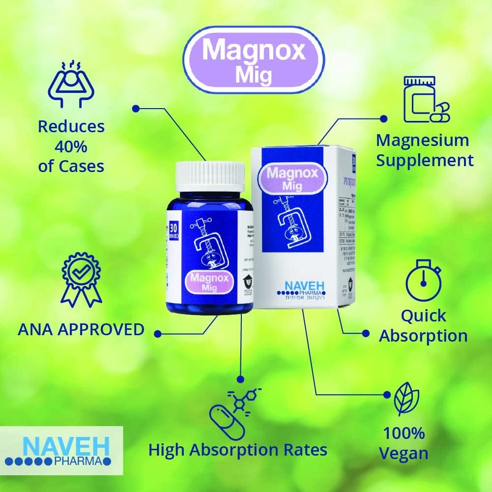 MAGNOX Mig Magnesium Supplement Tablets (30) for Migraine Headaches -Debido a la deficiencia de magnesio, por Naveh Pharma