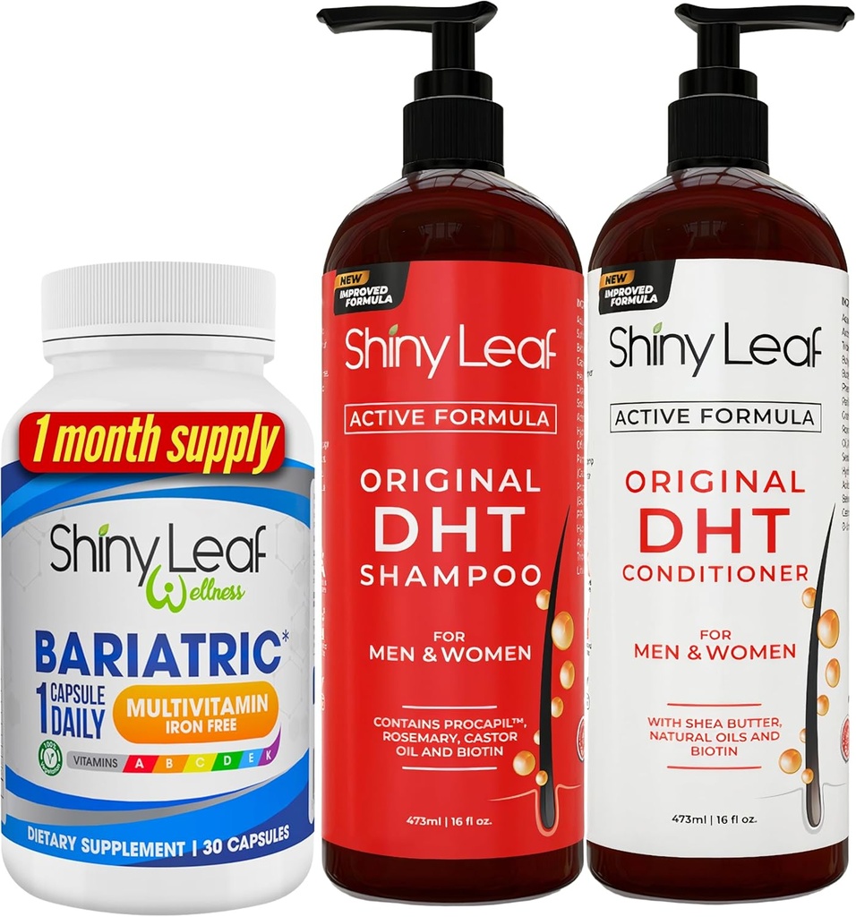 Bariatric Multivitamin Iron-Free y DHT Blocker Shampoo y Acondicionador, Hair Loss Shampoo y Acondicionador para Mujer y Hombre