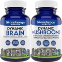 Stonehenge Health Dynamic Brain + Dynamic Mushrooms Adquisición de memoria Bundle, Retención, &amp; Recall with 40 Unique Nootropic Brain &amp; Immune System Support