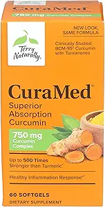 Terry Naturalmente CuraMed 750 mg - 60 Softgels - Absorción Superior BCM-95 Suplemento de la Curcumina, promueve la respuesta saludable de la inflamación - No GMO, libre de gluten, Halal - 60 Servimientos