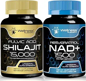 NAD Suplemento, 1500mg - Liposomal NAD+ Suplemento con Resveratrol, NAD Plus Boosting Supplement Shilajit Pure Himalayan Organic Capsules with Naturally Occuring Fulvic Acid