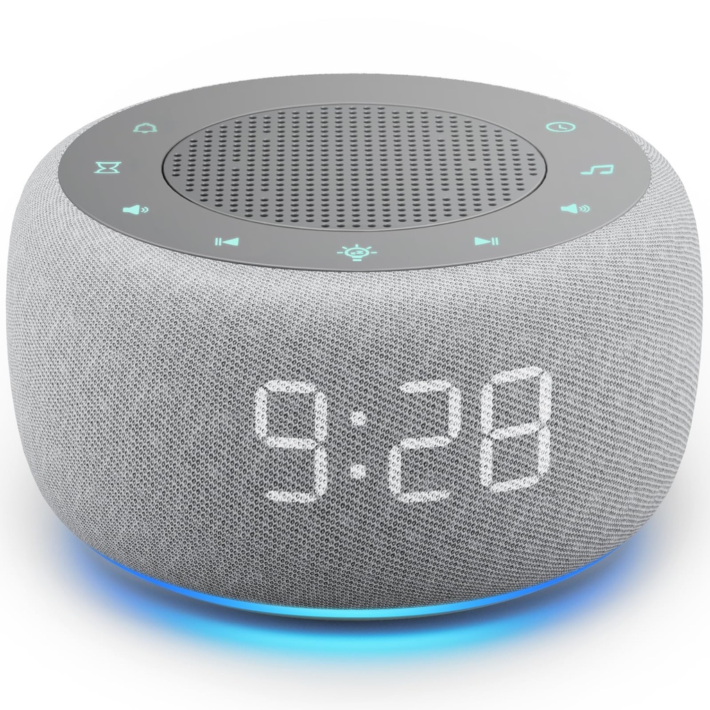 Buffbee Alarm Clock with Sound Machine for Bedrooms – 2-in-1 White Noise Machine for Sleep, Gentle Wake-Up with Soft Alarm Sounds, Ambient Night Light, Plug-in, Sleep Better, Wake Gently