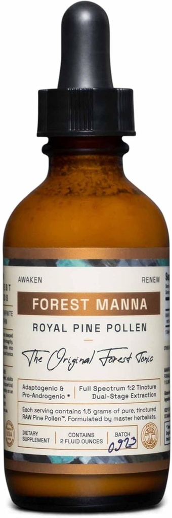 RAW Forest Foods Forest Manna Royal Pine Pollen Tincture – 1:2 True Dual-Stage Extraction – Pure Pine Pollen – Sólo desde 2 Fl Ounce Bottle