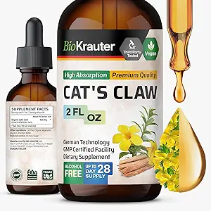 BIO KRAUTER Cats Claw Tincture - Suplemento de Garra de Gato Vegano - Apoyo Inmunitario - Extracto Libre de Alcohol y Azúcar - Gotas Vegan 2 Fl.Oz.