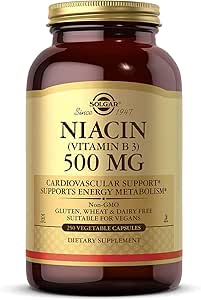 Solgar Niacin (Vitamin B3) 500 mg, 250 cápsulas vegetales - Metabolismo energético - No GMO, Vegan, Gluten Gratis, Dairy Free, Kosher - 250 Actuaciones