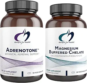 Designs for Health Magnesium + Adrenal Support Duo - Magnesium Buffered Chelate + Adrenotone Adaptogenic Herbs and Nutrients (2 Product Set)