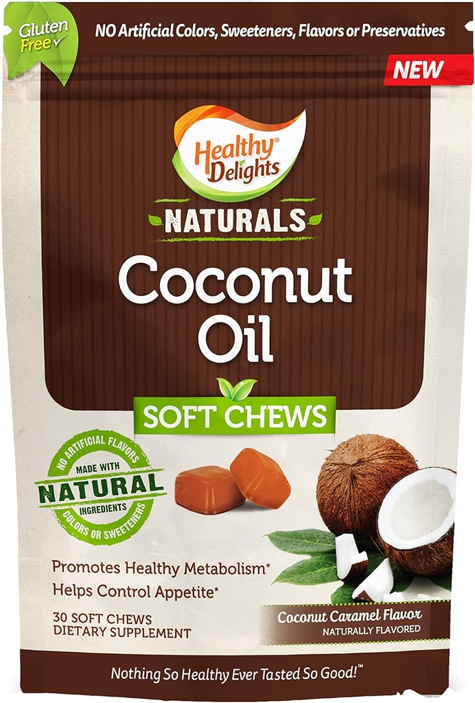 Saludables Deleites Naturales, Coconut Oil Soft Chews, Promueve Metabolismo Saludable, Ayuda Control Appetite, Delicious Coconut Caramel Flavor, 30 Conde