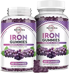 Gummies de hierro - con calcio, zinc, folato & vitamina B12, C, B6 para adultos &amp; niños - Constructor de sangre " Apoyo energético para la deficiencia de hierro, anemia, vegano - 2 Pack Grape Favor,60 Gummies