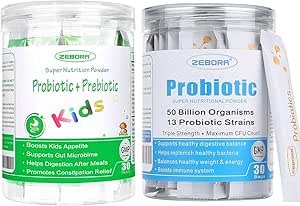 Probióticos ZEBORA para Mujer, Hombres y Niños Edad 3+, Prebióticos y Probióticos Polvo para la Salud Digestiva e Inmunitaria – Apoyo Healthy-Respiratory-System Gluten Free and Non GMO, 30 Bolsas