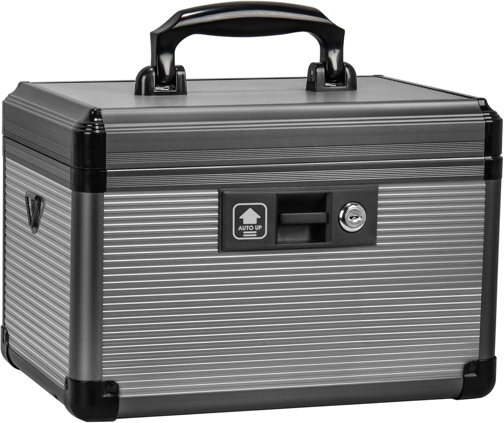 Caja de bloqueo de la medicina con llave, caja de aleación de aluminio para medicamentos, primera caja de ayuda con una bandeja extraíble para almacenar medicamentos " píldoras para el hogar, negro 12 * 7.68 * 7.87 pulgadas