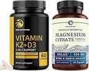 Vitamina D3 K2 5000 UI (60ct) &amp; Citrato de magnesio 500 MG (60ct) peru Sistema de Inmunes, Huesos Fuertes, Calma, Relajación, Digestión &amp; Muscle Support