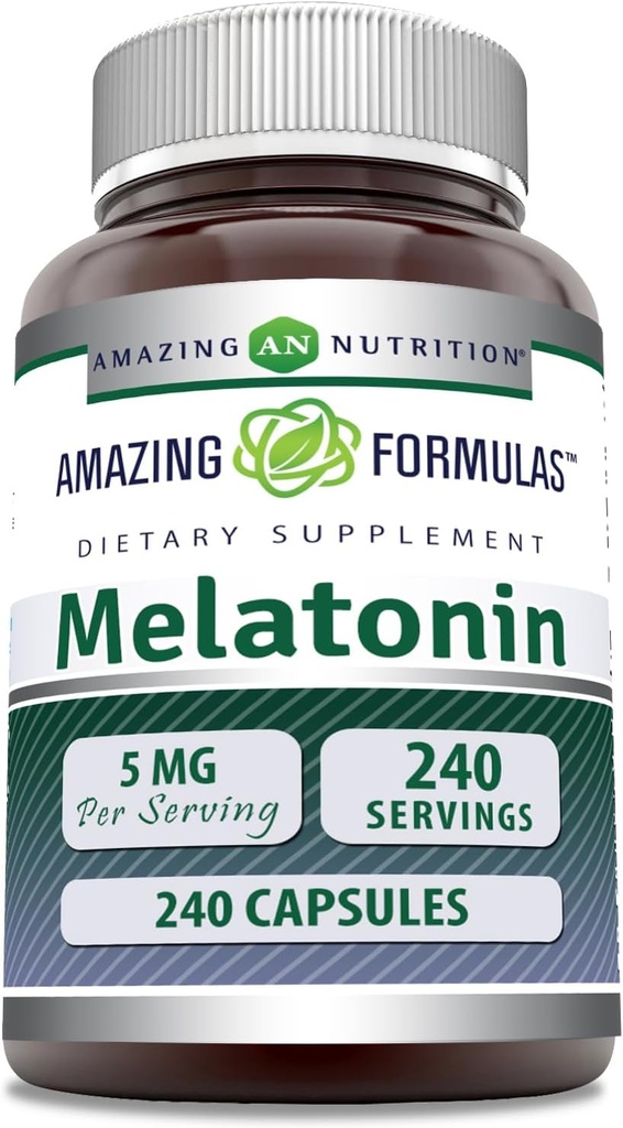 Amazing Fórmulas Melatonin Suplemento Silencio 5 Mg Por Serving ← 240 Capsules ← No-GMO TEN Gluten Free TEN Made in USA