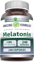 Amazing Fórmulas Melatonin Suplemento Silencio 5 Mg Por Serving ← 240 Capsules ← No-GMO TEN Gluten Free TEN Made in USA