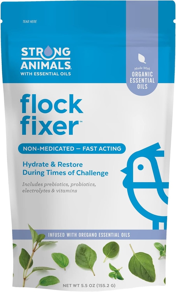 Flock Fixer – apoya la inmunidad de los pollos del patio trasero durante los tiempos de desafío, contiene aceites esenciales del orégano orgánico (5,5 oz. Pouch)
