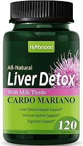 Silymarin Milk Thistle Liver Detox Capsules for Fatty Liver, Alcachofa y Cardo Mariano con Silimarina para el Higado Graso, Liver Cleanse Detox & Repair Formula w/Artichoke Extract. 120Count