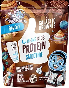 FlavCity All-in-One Protein Smoothie for Kids (Galactic Brownie) - Grass " Undenatured Whey Protein Powder con 15g Protein " 5g Collagen - Gluten-Free " Non-GMO - 15 Servings