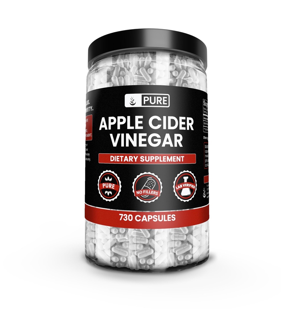 PURE ORIGINAL INGREDIENTES Vinagre de sidra de manzana (730 cápsulas) No hay magnesio o rifles de arroz, siempre puro, Verificado de laboratorio