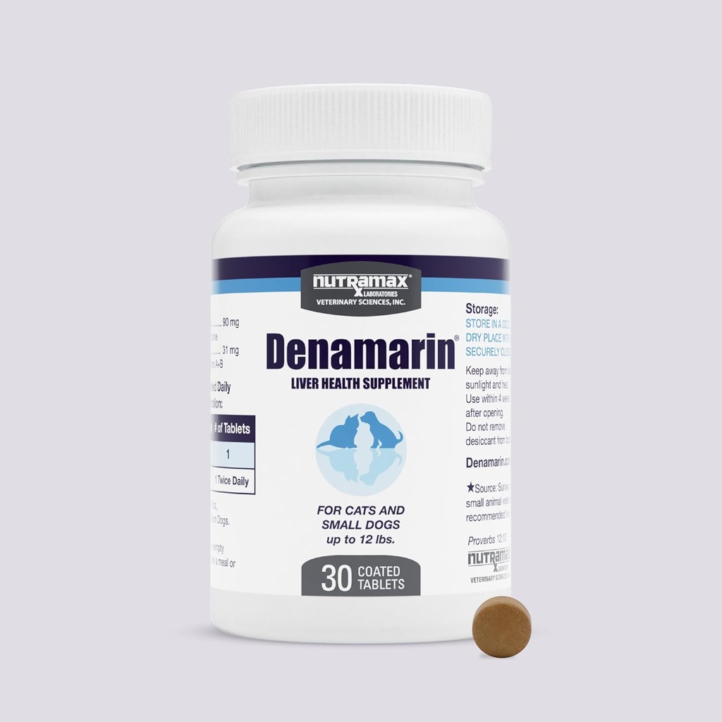 Nutramax Laboratorios Denamarin Liver Health Supplement for Small Dogs and Cats - Con S-Adenosylmethionine (SAMe) y Silybin, 30 Tablets