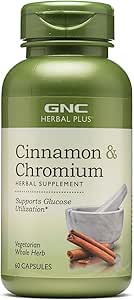 GNC Herbal Plus Cinnamon & Chromium Supplement, Vegetarian, Supports Glucose Utilization, 30 Servings