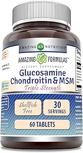 Amazing Formulas Glucosamine Chondroitin & MSM-Triple Strength Shellfish Free Tablets(Non-GMO,Gluten Free) | 60 Tablets