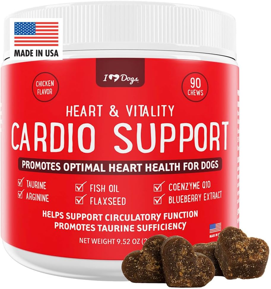 iHeartDogs Heart & Vitality Cardio Support for Dogs - Dog Heart Health Supplement with Anchovy Oil, Taurine, Flaxseed, Arginine, Blueberry Extract, Coenzyme Q10