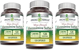 Fórmulas increíbles Sulfato de Glucosamina 1000 mg Capsules Suplemento No-GMO TENIDO Gluten Free Silencio Made in USA (3 Pack TEN 120 Conde)